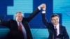 Giorgi Margvelashvili (left), presidential candidate from the ruling Georgian Dream coalition, and Prime Minister Bidzina Ivanishvili wave to supporters during an election rally in Tbilisi in September. 